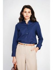 ASSUILI Lniana koszula w kolorze granatowym rozmiar: 42. Niebieskie koszule Assuili, bez wzorów, ze lnu, klasyczne, bez kołnierzyka, bez ramiączek. Za 173.99 zł.