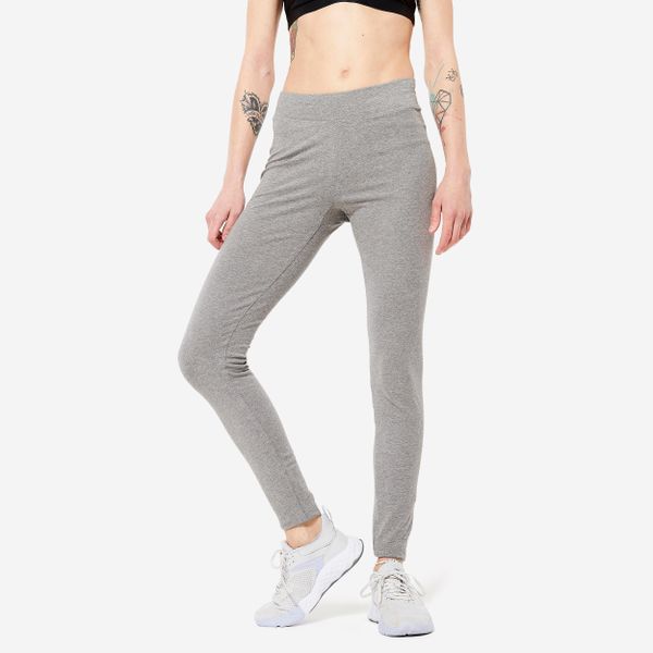 Legginsy fitness damskie Domyos slim. Szare legginsy DOMYOS, bez wzorów, z bawełny, eleganckie. Za 49.99 zł.