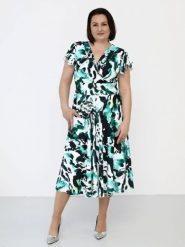 Sukienka Model Lamira Ecru/Green - Jersa. Zielone sukienki Jersa, na co dzień, l, bez wzorów, z materiału, eleganckie, bez kołnierzyka, plus size, bez ramiączek, midi, dopasowane. Za 599.65 zł.