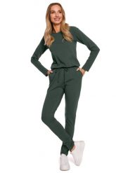 Dzianinowy Kombinezon z Logowaną Naszywką - Zielony. Zielone kombinezony MOE, l, z aplikacjami, z bawełny, bez kołnierzyka, bez ramiączek. Za 314.90 zł.