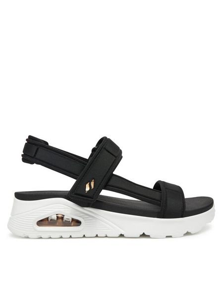 Skechers Sandały Uno-Summer Stand2 119813/BLK Czarny. Czarne sandały Skechers, bez wzorów, z materiału, bez obcasa, na koturnie, bez zapięcia. Za 209.99 zł.