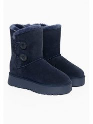 Gooce Skórzane botki zimowe "Hubbard" w kolorze granatowym rozmiar: 39. Niebieskie botki Gooce, bez wzorów, z wełny, bez obcasa, na platformie, bez zapięcia. Za 217.99 zł.