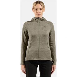 Bluza damska Odlo TENCIA Mid layer hoody full zip. Szare bluzy z kapturem ODLO, l, bez wzorów, z polaru, z kapturem, trekkingowe. Za 479.99 zł.
