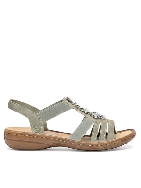 Rieker Sandały 60839-52 Zielony. Zielone sandały Rieker, bez wzorów, bez obcasa, na płaskiej podeszwie, bez zapięcia. Za 289.99 zł.