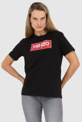 KENZO Czarny t-shirt damski z czerwonym logo. Czarne t-shirty Kenzo, s, bez wzorów, bez kołnierzyka, bez ramiączek. W wyprzedaży za 339.99 zł.