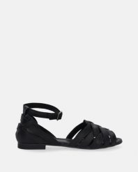 SANDAŁY DAMSKIE W KOLORZE CZARNYM 0028604 BLACK. Czarne sandały Venezia, bez wzorów, ze skóry, bez obcasa, bez zapięcia. Za 279.00 zł.