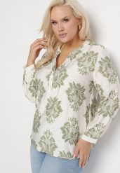 Biało-Zielona Koszula w Ornamentalny Print z Wiskozą Elnelira. Zielone koszule Born2be, xl, bez wzorów, z wiskozy, bez kołnierzyka, bez ramiączek. W wyprzedaży za 62.99 zł.