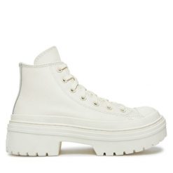 Botki Converse. Białe botki Converse, bez wzorów, retro, bez obcasa, na płaskiej podeszwie, bez zapięcia. Za 289.99 zł.