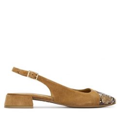 Czółenka Tamaris. Brązowe czółenka Tamaris, bez wzorów, bez obcasa, bez zapięcia. Za 369.99 zł.