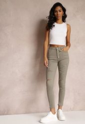 Ciemnobeżowe Jeansy Skinny z Wysokim Stanem Yholo. Brązowe jeansy Renee, xs, bez wzorów, z jeansu, klasyczne, z podwyższonym stanem. W wyprzedaży za 63.99 zł.