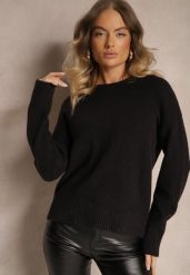 Czarny Sweter z Domieszką Wełny Torissia. Czarne swetry Renee, na zimę, bez wzorów, z wełny, casualowe, bez ramiączek. W wyprzedaży za 119.99 zł.