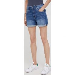 Pepe Jeans szorty jeansowe MARY SHORT damskie kolor granatowy gładkie high waist. Niebieskie szorty Pepe Jeans, bez wzorów, z denimu. W wyprzedaży za 179.99 zł.