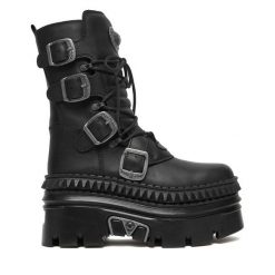 Trzewiki NEW ROCK. Czarne botki NEW ROCK, bez wzorów, rockowe, bez obcasa, na koturnie, bez zapięcia. Za 1,369.00 zł.