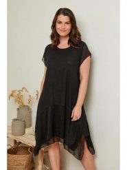 Curvy Lady Lniana sukienka w kolorze czarnym rozmiar: 40/42. Czarne sukienki Curvy Lady, bez wzorów, ze lnu, klasyczne, bez kołnierzyka, bez ramiączek, midi. Za 154.07 zł.
