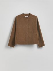 Kurtka z imitacji zamszu - ciemnozielony. Zielone kurtki Reserved, l, bez wzorów, bez kaptura. Za 299.99 zł.
