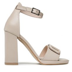 Sandały Karino. Brązowe sandały Karino, bez wzorów, bez obcasa, na słupku, bez zapięcia. Za 229.99 zł.