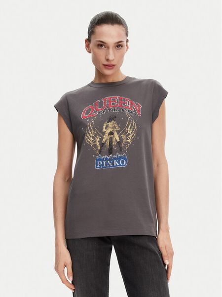 PINKO T-Shirt Marrakech 104603 A2DA Szary Regular Fit. Szare t-shirty Pinko, s, bez wzorów, z bawełny, bez kołnierzyka, bez ramiączek. Za 293.99 zł.