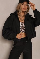 Czarna Kurtka w Stylu Streetwear z Kapturem Oversize Nativiona. Czarne kurtki Renee, l, bez wzorów, z jeansu, z kapturem. Za 189.99 zł.