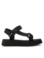 Calvin Klein Jeans Sandały Sandal Velcro Webbing In Mtl YW0YW01480 Czarny. Czarne sandały Calvin Klein Jeans, bez wzorów, z jeansu, bez obcasa, na płaskiej podeszwie, bez zapięcia. Za 419.99 zł.