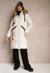 Jasnobeżowa Kurtka z Pikowanym Przeszyciem Odpinanym Futrem przy Kapturze i Napami u Dołu Zemirya. Brązowe kurtki Renee, na zimę, l, bez wzorów, z jeansu, eleganckie, bez kaptura. W wyprzedaży za 216.99 zł.