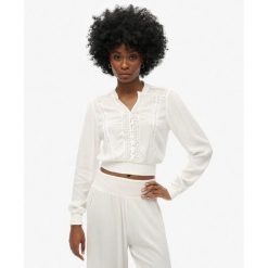 Bluzka z długim rękawem z marszczoną koronką. Białe bielizna termoaktywna damska Superdry, bez wzorów, z koronki, bez ramiączek. Za 268.65 zł.