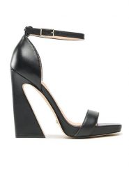 Guess Sandały Morra FL5MRR LEA03 Czarny. Czarne sandały Guess, z aplikacjami, ze skóry, bez obcasa, na słupku, bez zapięcia. Za 419.99 zł.