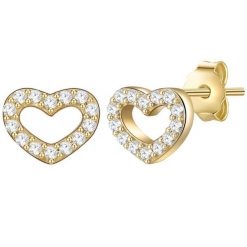 Lulu & Jane Kolczyki serce z mosiadzu w zlocie z cyrkonia 1 ct Damski. Białe kolczyki Lulu & Jane, z cyrkonią, pozłacane. Za 129.99 zł.