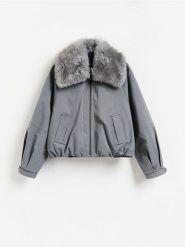 Kurtka bomberka oversize - ciemnoszary. Szare kurtki Reserved, l, bez wzorów, z tkaniny, bez kaptura. Za 279.99 zł.