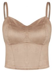 Guess Top W6RH03 WJ472 Beżowy Slim Fit. Brązowe topy Guess, m, z aplikacjami, z syntetyku, bez kołnierzyka, bez ramiączek. Za 299.99 zł.