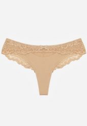 Beżowe Majtki Typu Stringi z Koronką Nedareanes. Brązowe stringi Born2be, bez wzorów, z koronki. Za 12.99 zł.