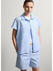 STEFANEL Koszula w kolorze błękitnym rozmiar: M. Niebieskie koszule Stefanel, m, bez wzorów, bez kołnierzyka, bez ramiączek. Za 165.99 zł.