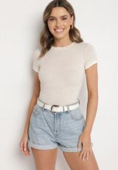 Beżowy T-shirt z Lnem o Dopasowanym Kroju Salionaria. Brązowe t-shirty Born2be, m, bez wzorów, z jeansu, klasyczne, bez kołnierzyka, bez ramiączek. W wyprzedaży za 46.74 zł.