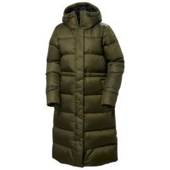 Długi damski płaszcz puchowy Helly Hansen W Essence. Zielone płaszcze Helly Hansen, na zimę, bez wzorów, z puchu, bez kaptura. Za 1,763.00 zł.
