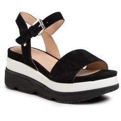 Sandały Geox. Czarne sandały Geox, bez wzorów, bez obcasa, na koturnie, bez zapięcia. Za 479.00 zł.