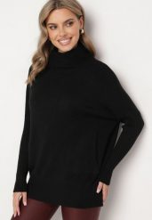 Czarny Golf z Wiskozą o Prostym Kroju z Kieszeniami Linneelia. Czarne swetry Born2be, l, bez wzorów, z wiskozy, eleganckie, bez ramiączek. W wyprzedaży za 84.99 zł.