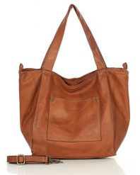 Shopperka skórzana MARCO MAZZINI brąz camel v241d. Brązowe shopper bag bez wzorów, z bawełny, biznesowe, na ramię, duże, bez dodatków. Za 599.00 zł.
