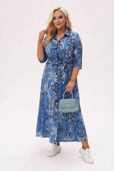 Niebieska koszulowa sukienka Lola o długości MAXI w białe kwiaty PLUS SIZE XXL OVERSIZE JESIEŃ. Białe sukienki Moda Size Plus Iwanek, do pracy, plus size, bez wzorów, z materiału, biznesowe, bez kołnierzyka, plus size, bez ramiączek, maxi, dopasowane. Za 329.90 zł.