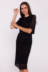 Elegancka ołówkowa dwuczęściowa sukienka koronkowa czarna. Czarne sukienki Stylove, xl, bez wzorów, z koronki, eleganckie, bez kołnierzyka, bez ramiączek, ołówkowe. Za 449.00 zł.