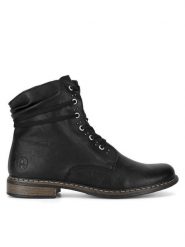 Rieker Botki 71218-00 Czarny. Czarne botki Rieker, bez wzorów, bez obcasa, na płaskiej podeszwie, bez zapięcia. Za 287.00 zł.