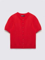 Sweter damski zapinany na guziki z krótkim rękawem czerwony Manona 603. Czerwone swetry BIG STAR, l, bez wzorów, z dzianiny, eleganckie, bez ramiączek. Za 139.99 zł.