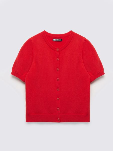 Sweter damski zapinany na guziki z krótkim rękawem czerwony Manona 603. Czerwone swetry BIG STAR, l, bez wzorów, z dzianiny, eleganckie, bez ramiączek. Za 139.99 zł.