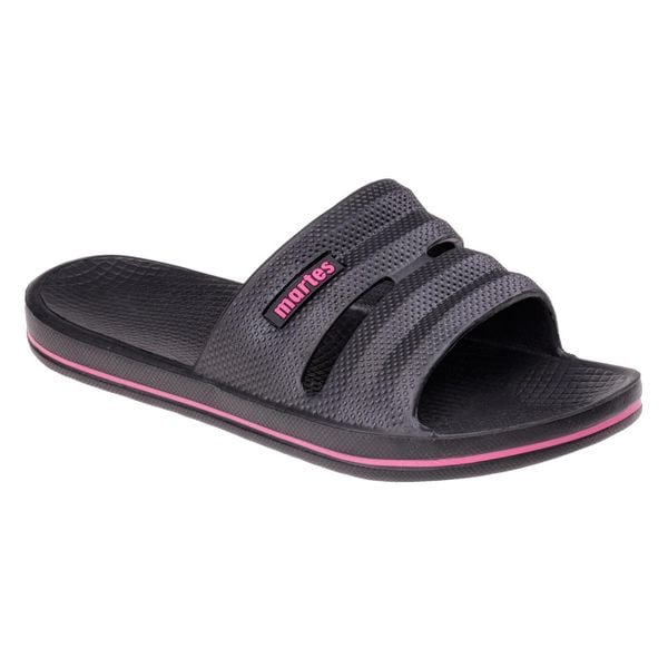 Klapki Damskie Vedi. Czarne klapki MARTES ESSENTIALS, bez wzorów, z materiału, z otwartym noskiem, bez obcasa, na obcasie, bez zapięcia. Za 47.99 zł.