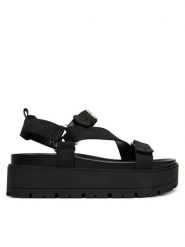 Guess Sandały FLJFTT FAL03 Czarny. Czarne sandały Guess, z aplikacjami, z materiału, bez obcasa, na płaskiej podeszwie, bez zapięcia. Za 529.99 zł.