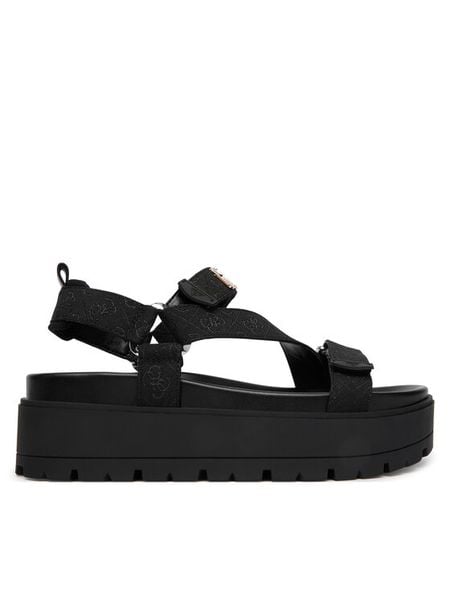 Guess Sandały FLJFTT FAL03 Czarny. Czarne sandały Guess, z aplikacjami, z materiału, bez obcasa, na płaskiej podeszwie, bez zapięcia. Za 476.99 zł.