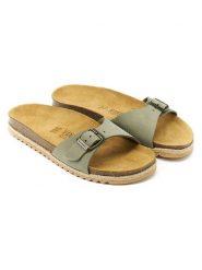 Mandel Skórzane klapki "Agata" w kolorze khaki rozmiar: 38. Brązowe klapki Mandel, bez wzorów, z nubiku, klasyczne, z otwartym noskiem, bez obcasa, bez zapięcia. Za 130.99 zł.
