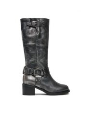 Bronx Kozaki High boots 14291-M Czarny. Czarne kozaki Bronx, bez wzorów, ze skóry, bez obcasa, na słupku, bez zapięcia. Za 1,509.00 zł.