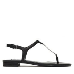 Sandały KARL LAGERFELD. Czarne sandały KARL LAGERFELD, bez wzorów, bez obcasa, na płaskiej podeszwie, bez zapięcia. Za 695.99 zł.