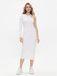 Replay Sukienka dzianinowa W9074.000.23587 Biały Slim Fit. Białe sukienki Replay, s, bez wzorów, z bawełny, bez kołnierzyka, bez ramiączek. Za 249.99 zł.