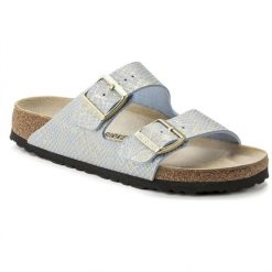 Klapki damskie Birkenstock Arizona BS Birko-flor. Niebieskie klapki Birkenstock, bez wzorów, z denimu, eleganckie, bez obcasa, bez zapięcia. Za 287.00 zł.