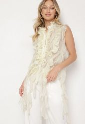 Żółta Koszula z Ozdobnymi Falbanami Adoria. Żółte koszule Born2be, m, bez wzorów, eleganckie, bez kołnierzyka, bez ramiączek. W wyprzedaży za 135.99 zł.